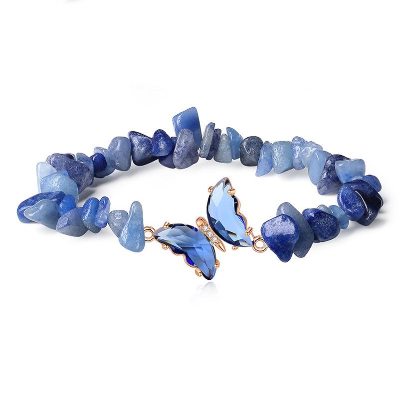 Fashion Trendy Anniversary Amethyst Gravel Cute Butterfly Natural Stone Crystal Elastic Beaded Low Price Bracelet Versatile