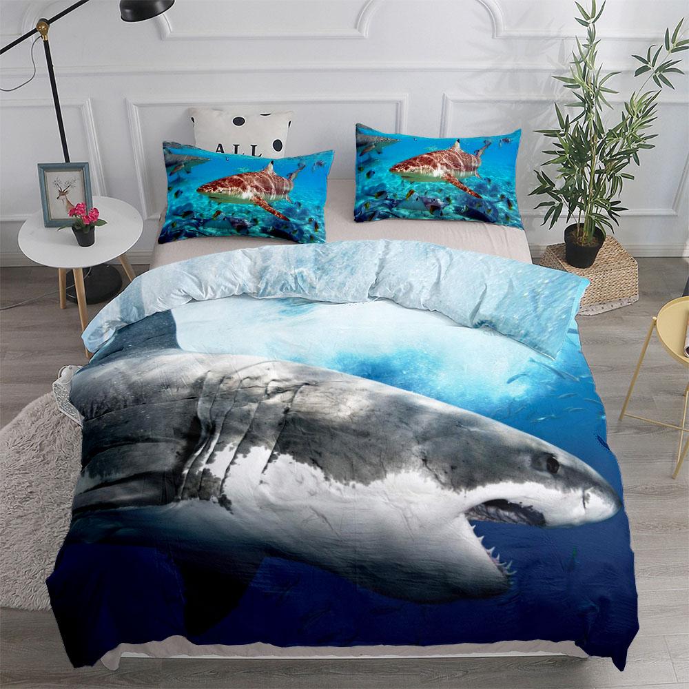 Sharks Underwater Bedding Set Small Single Twin Double Queen King Cal King Size Soft Bed Linen Set