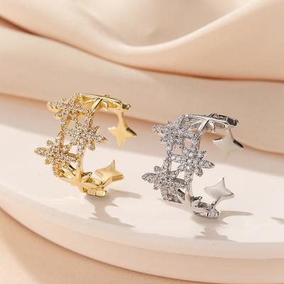 25mm Gold Sliver Copper Paved Diamond Cuff Rings For Women Star Charm Zirconia Openable Fogure Accessory