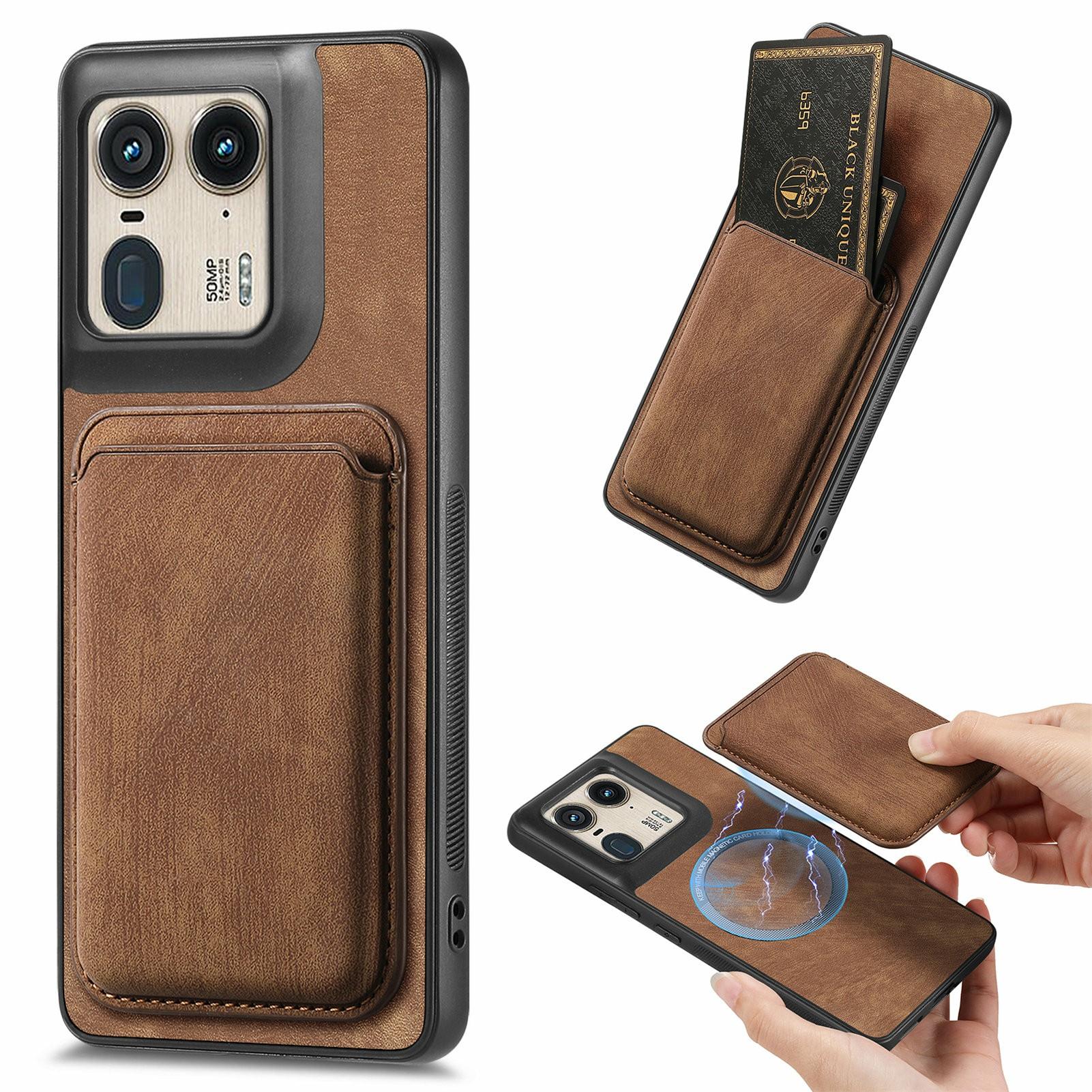 

Чехол для Motorola Moto X50 Ultra 5G/Edge 50 Ultra 5G, совместимый с MagSafe, кожаная задняя крышка со съемным держателем для карт Brown