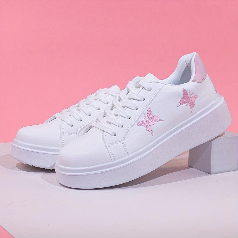 2025 Spring and Summer New Small White Shoes Female Large Size Butterfly Embroidery Hundred Board Shoes Low Gang Korean Couple Shoes