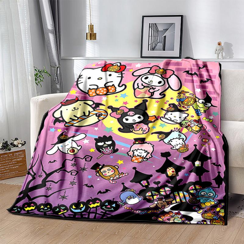 1pc Halloween Fun with Hello Kitty and Friends Themed Blanket, Seasonal Home Decorative Throw Blanket, Living Room, Travel, Camping, Car Blankets, Bea
