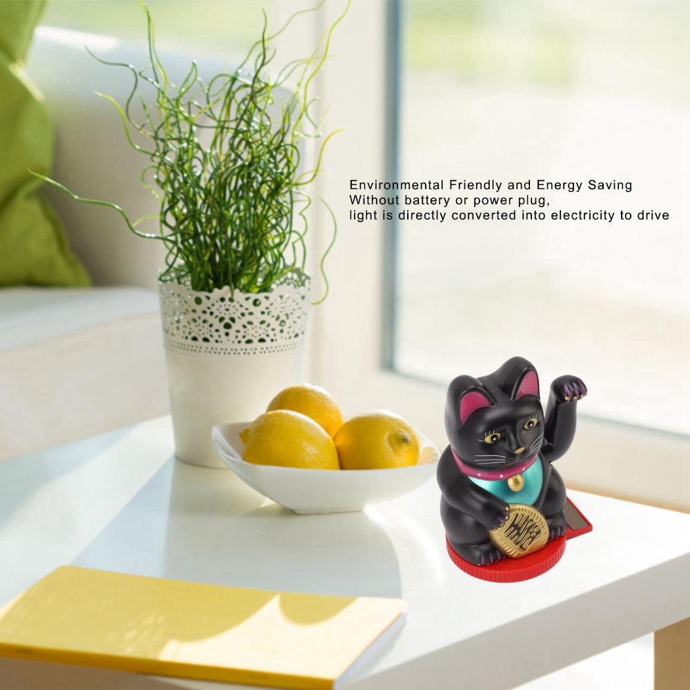 Plastic Rotatable Base Fortune Cat White & Gold & Black Car Dashboard Cat Ornament Home Decoration