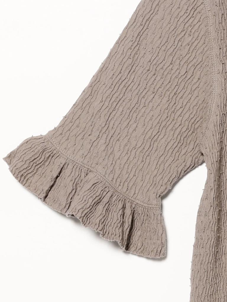 Beams Boy Tee Jacquard Ruffle Gathered Short Sleeve FREE S/S Women's LT.GREY