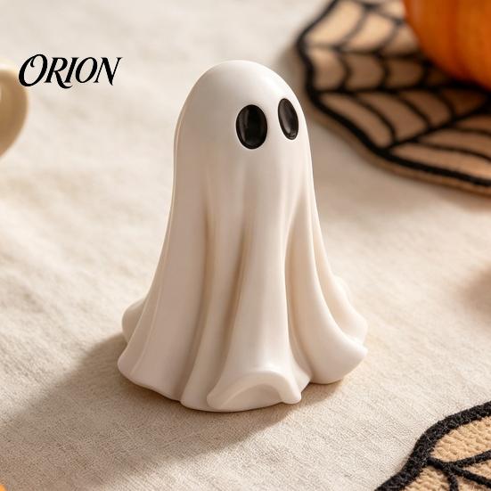 Small Ghost Sculptures for Mantle Cute White Resin Statue, Big Eyes Figurine, Halloween Tabletop Decor, Indoor Fall Holiday Accents Spooky Outdoor
