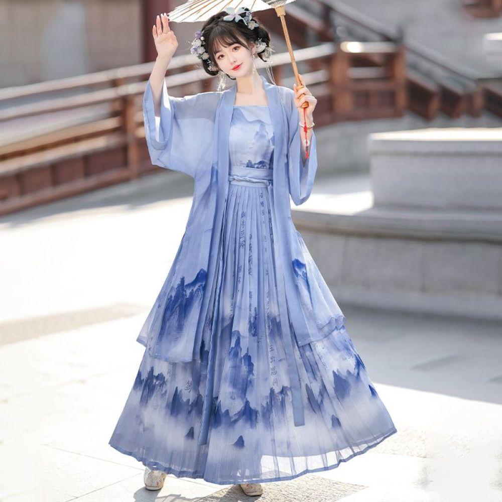 

Модифицированный комплект из трех предметов Hanfu в стиле династии Сун на каждый день с подтяжками и юбкой Baidu