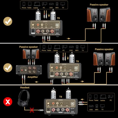 AIYIMA T9 Bluetooth 5.0 100W*2 Röhrenverstärker 2.0 Kanal Vakuumröhre USB DAC Stereo HiFi Heimaudio Digitalverstärker mit RCA/COA/Opt/PC-USB und VU