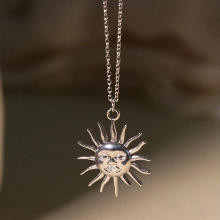 Retro Sun Abstract Stainless Steel Pendant Necklace for Women