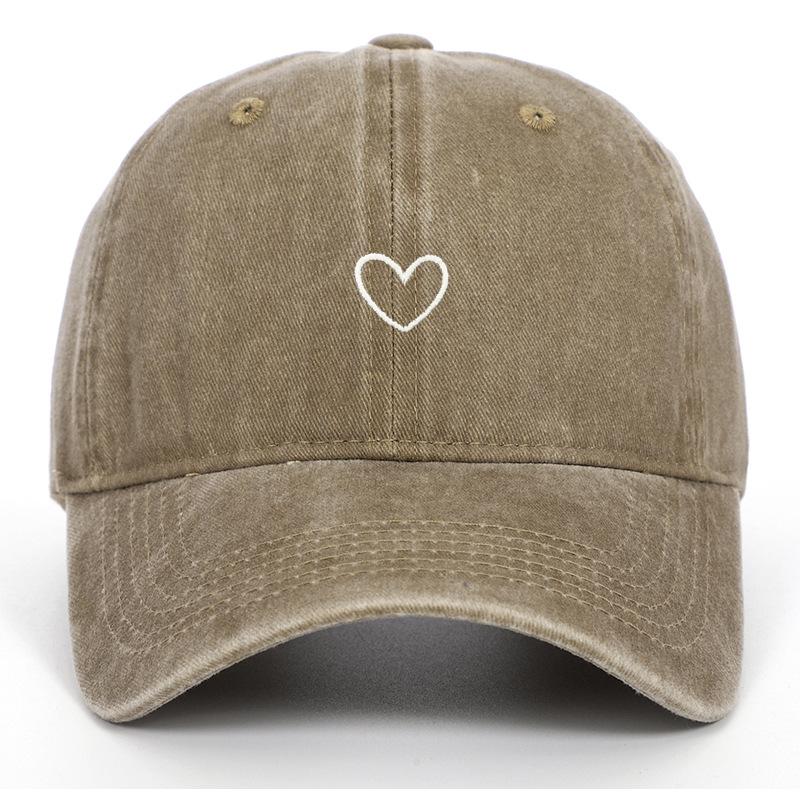 Vintage Korean Style Thin-Brim Heart Embroidery Baseball Cap - Unisex Spring/Summer Fashion