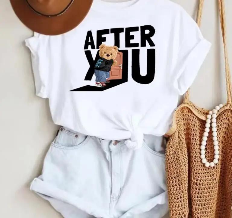 plus Size Trendy Teddy Bear Graphic Tee Casual Short-Sleeved T-Shirt Polyester Fabric Summer Top for Men