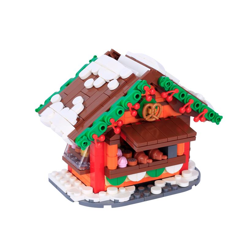 MOC Winter Christmas Scene Building Blocks Set: Santa's Cottage Printed Bricks DIY Model