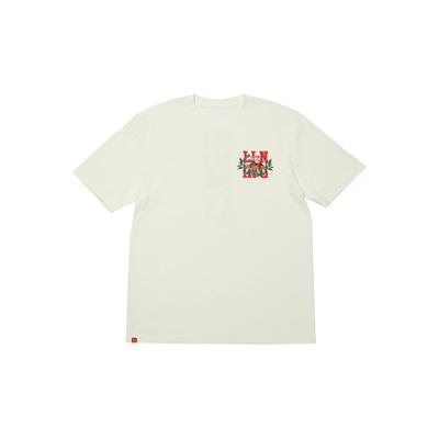 Daily Fortune New Year Edition Cartoon Print Round Neck Short Sleeve T-Shirt Unisex Tops Milk-White AHST001-1