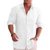 Cămașă cu Mânecă Lungă pentru Bărbați din Bumbac In, Culoare Solidă, Stil Casual, Mărimi Mari, Cămașă Casual din In pentru Bărbați