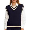 Women's Casual V-Neck Pullover Shirt Collision Color Sleeveless Sweater Vest