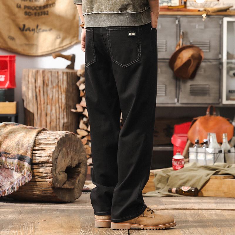 Jie Leinuo Men's Japanese Retro Loose Straight Jeans