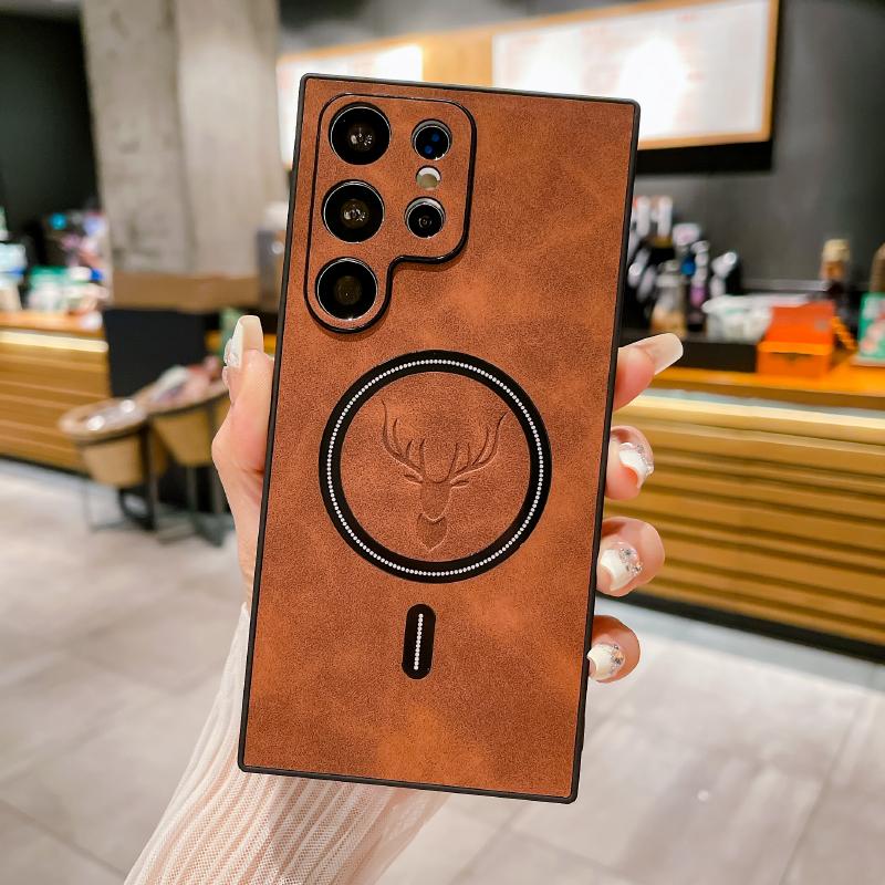 

Роскошный кожаный чехол для телефона с магнитной беспроводной зарядкой Magsafe для Samsung S24 Ultra S23 S22 S21 S25 Note 20 Ultra Plus задняя крышка Galaxy Note20 Ultra темно-коричневого