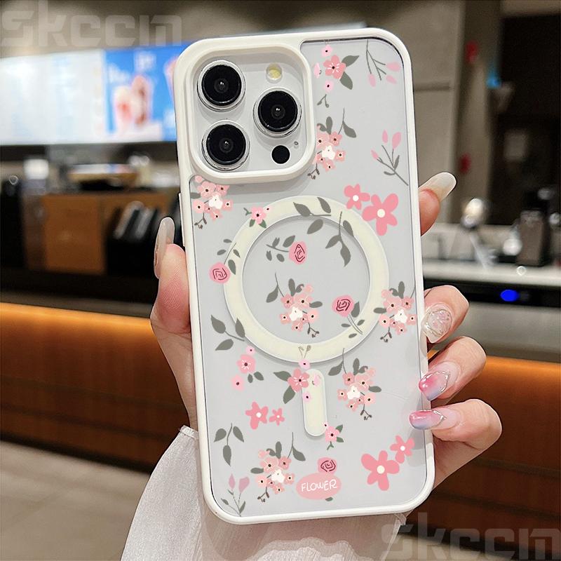 Flower Transparent Case For iPhone 16E 16 15 14 13 11 12 Pro Max Plus X XS Max XR Magsafe Magnetic Wireless Charge Phone Cover