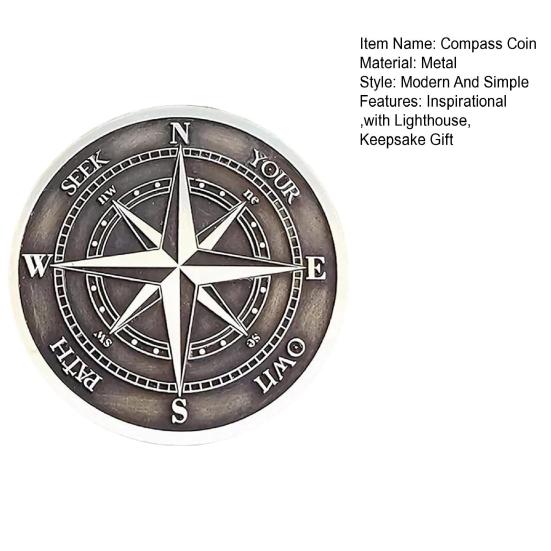 1/2Pcs Guiding Light Compass Coin Inspirational Challenge Coin with Lighthouse