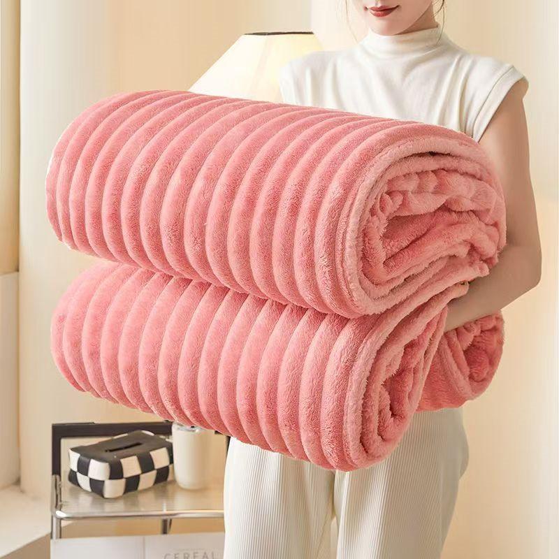 Solid Thickened Wide Striped Flannel Multifunctional Blanket, Can Be Used As Bed Sheet Cover Blanket, Sofa Blanket,nap Blanket