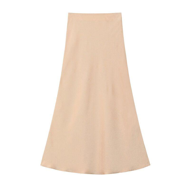 Fashion Style 2024 Summer New Arrival Women's Clothing Fashion Pure Color Silk Satin Texture Midi Skirt Skirt 8534626