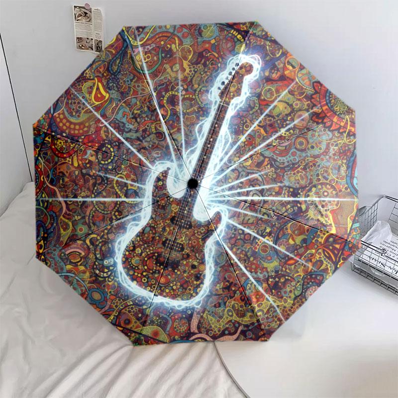Vintageguitar Pattern Pattern New Style Umbrella, 1 Piece Automatic Folding Umbrella, Portable Travel Umbrella, Outdoor Umbrella, Birthday Gift