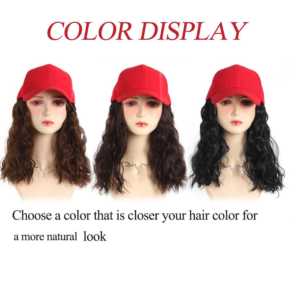 Red Baseball Hat Synthetic Hair Extensions Short Water Ripple Hairstyle Adjustable Cap Wig Heat Resistant for Women Daily Use