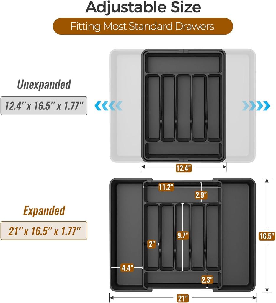 ukeetap Extra Large Expandable Silverware Organizer, BPA-Free Food-Safe Cutlery Flatware Organizer, Kitchen Utensil Drawer Organizer, Adjustable