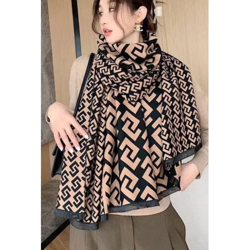 Premium Double-Sided Jacquard Houndstooth Scarf Wrap Women Winter Fall Warm Cotton Blend Shawl 185x70cm