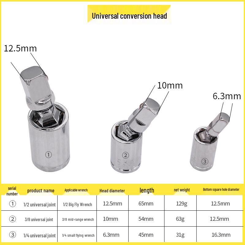 Universal Socket Joint with 360° Rotation - Large, Medium, Small Sizes Available.