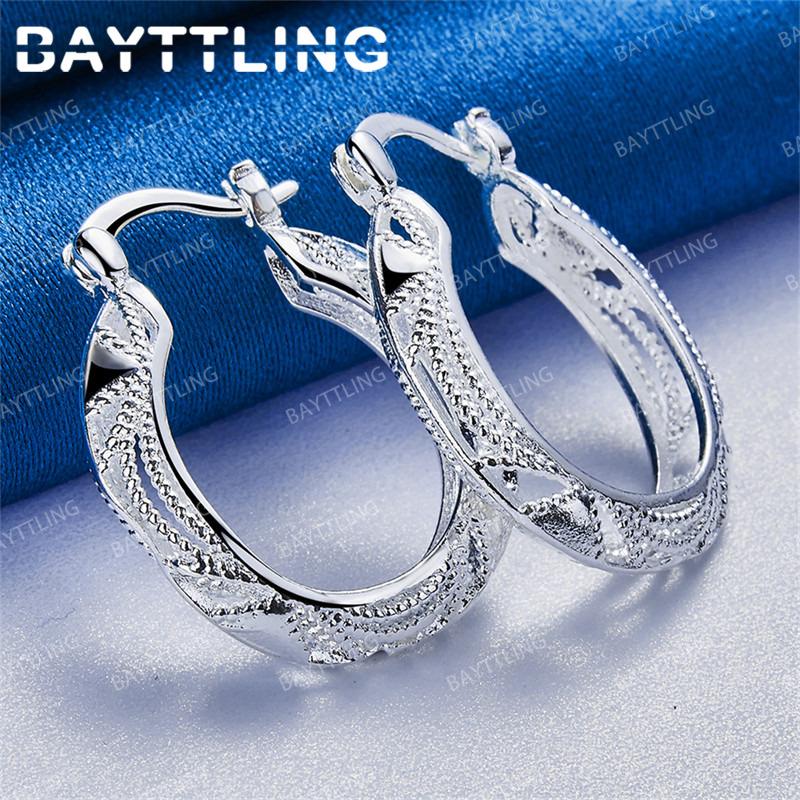 Elegant 925 Sterling Silver 30MM Exquisite Hollow Round Earrings Women's Luxury Wedding Gift Jewelry Accessories