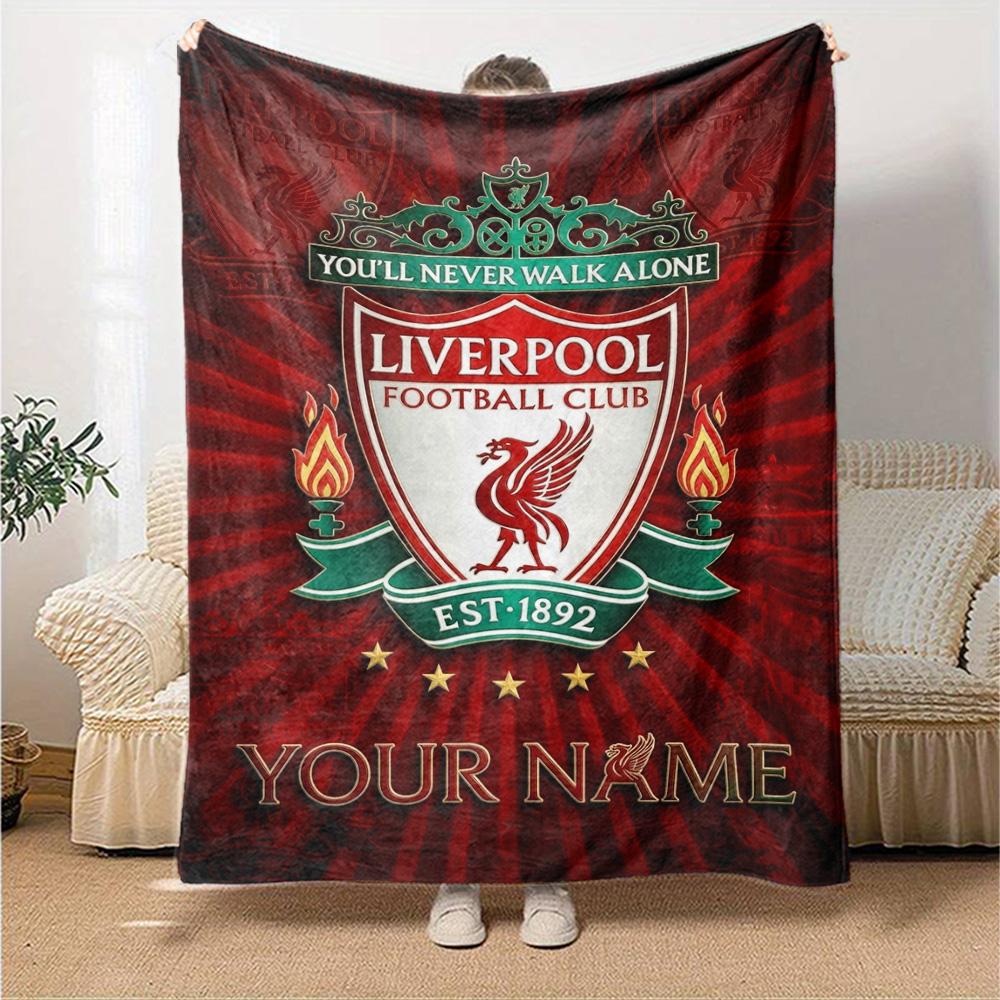 Name Custom Liverpool Football Club Print Flannel Blanket High Quality Warm Comfortable Cover for All Seasons Perfect for Gifts Home Decor