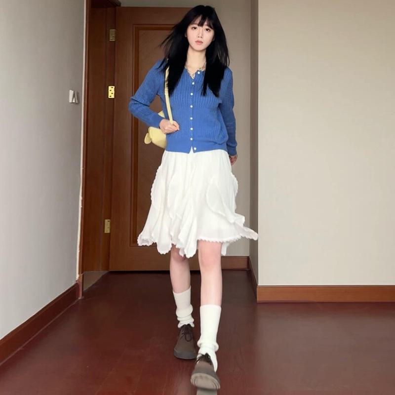 Women s White High Waist Irregular A-line Summer Skirt, Petite Slimming Design, 2026 S