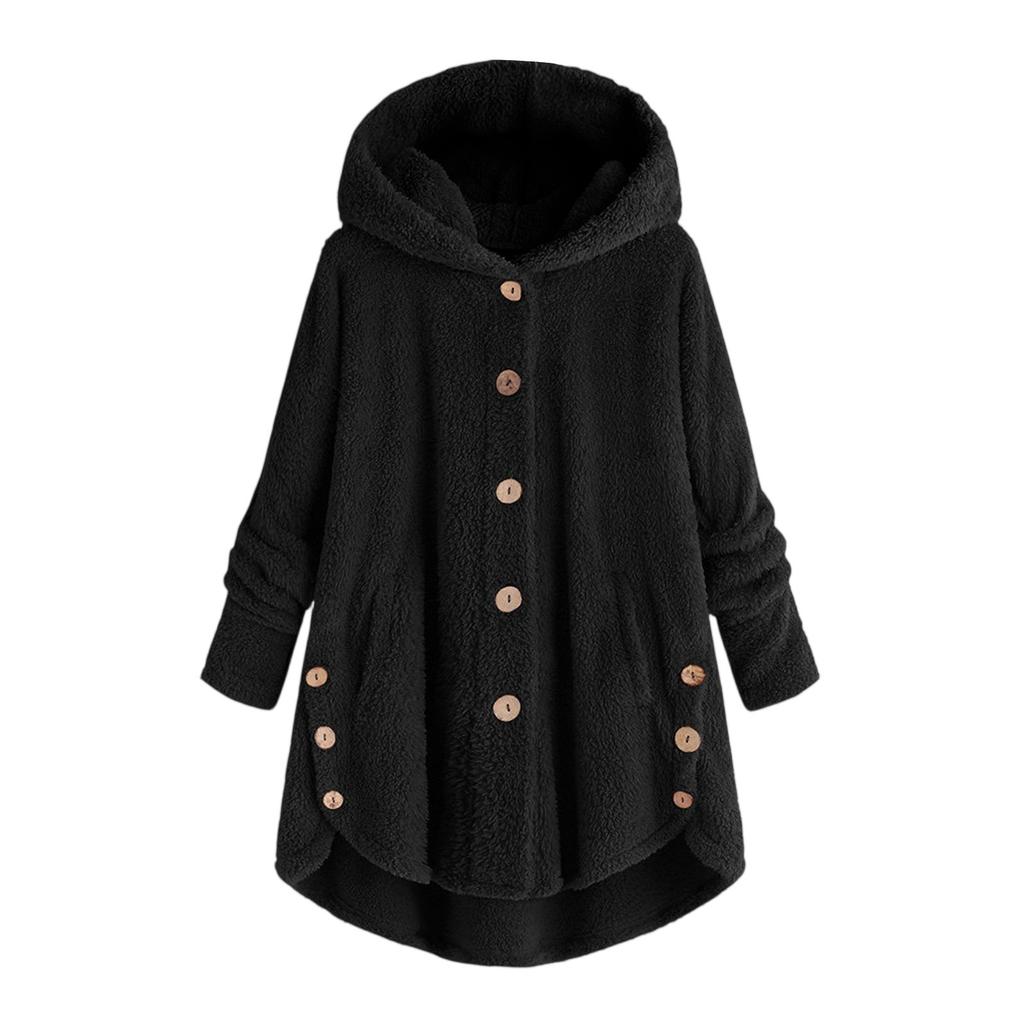 Women's Casual Fashion Button Plush Irregular Solid Color Long Sleeve Jacket