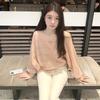 New Fashion Crew Neck Loose Hollow Out Sweater Autumn New Lantern Sleeve Knitted Office Casual Knitwear Top Thin Simple Clothing