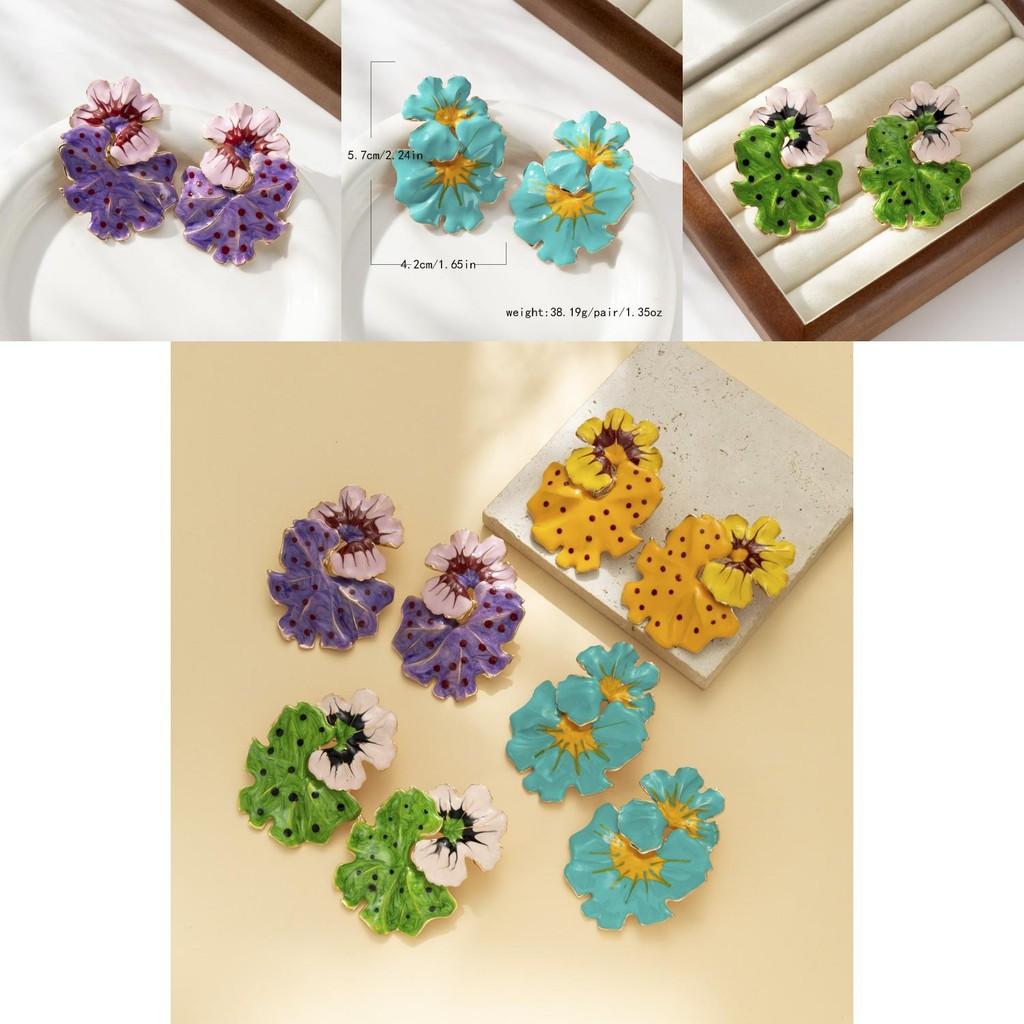 Eye-catching Exaggerated Floral Leaf Earrings With Polka Dots For Women