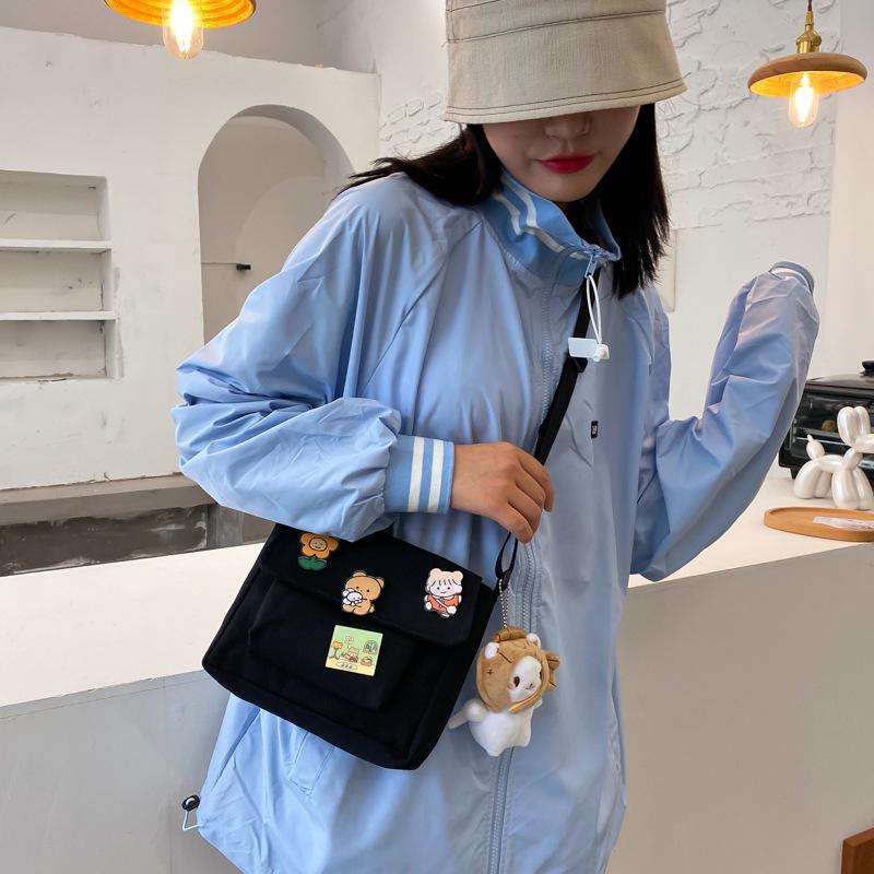 Süße kleine Canvas-Tasche für Damen im japanischen Harajuku-Stil, schräge Tasche, vielseitige Schultaschen für Mädchen, Taschen für Damen