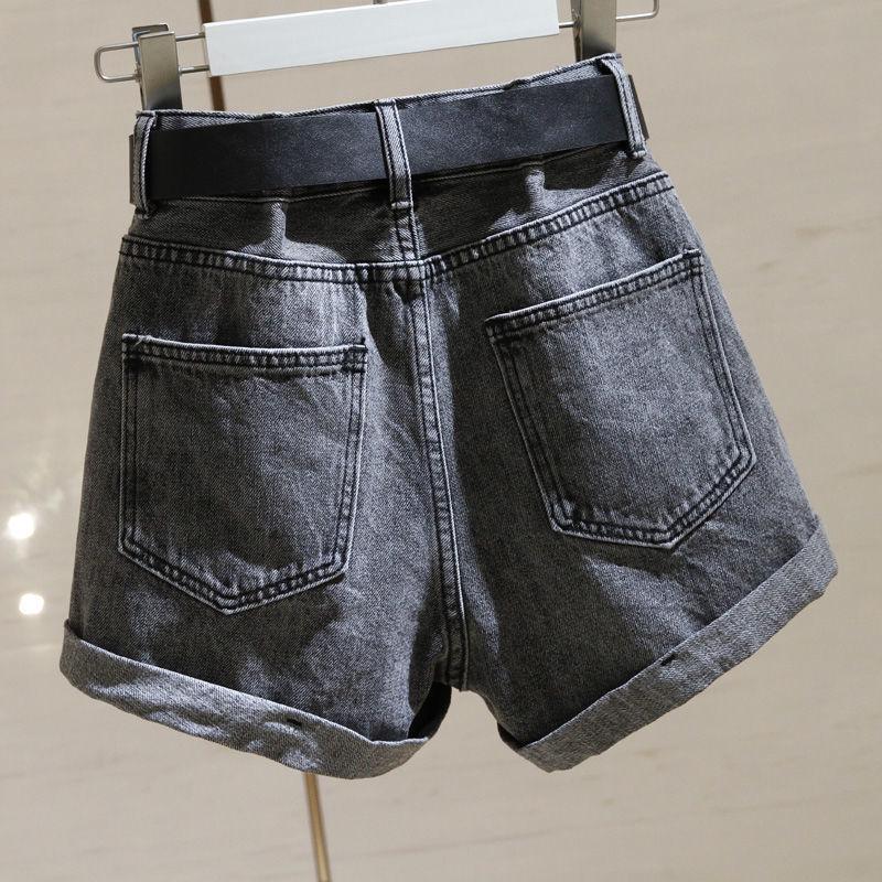 Women's Smoke Gray High-Waist Denim Shorts - Summer 2021 Korean Style, Slimming A-Line With Rolled Hem