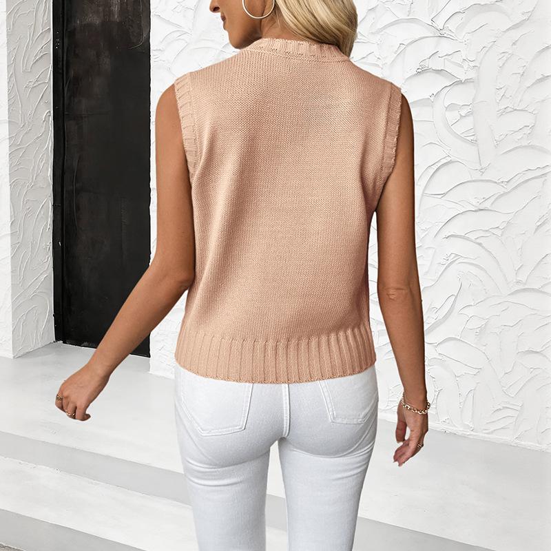 YYFS Damenmode Casual Herbst Winter Einfarbig Druck Ärmellose O-Ausschnitt Pullover