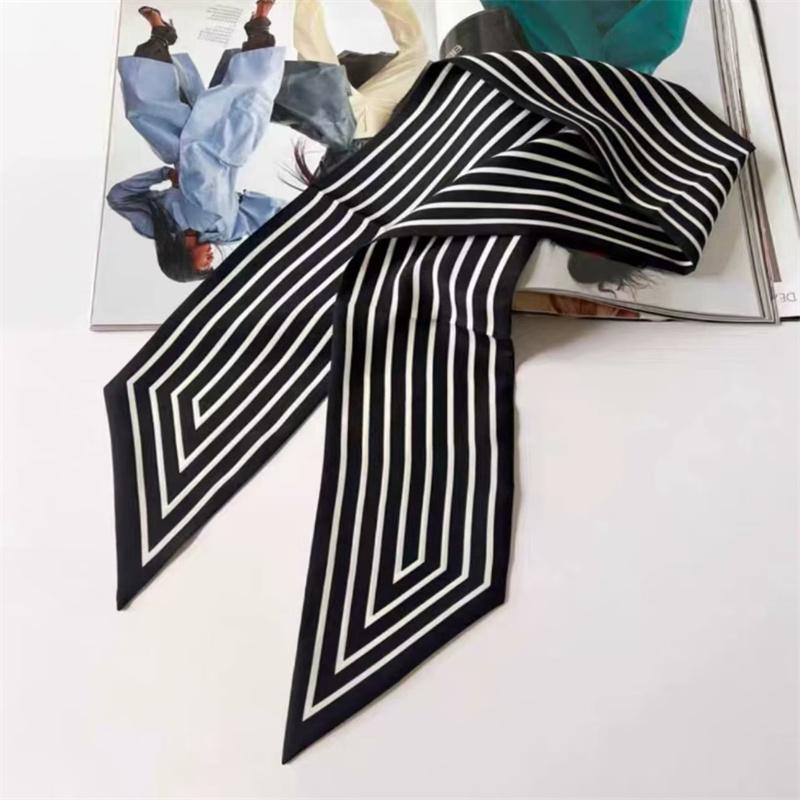 Fashion Blue Print Silk Scarf Women Soft Satin Horse Hairband Bevel Neckerchief Office Hijab Headband Foulard Bag Ribbons Gift