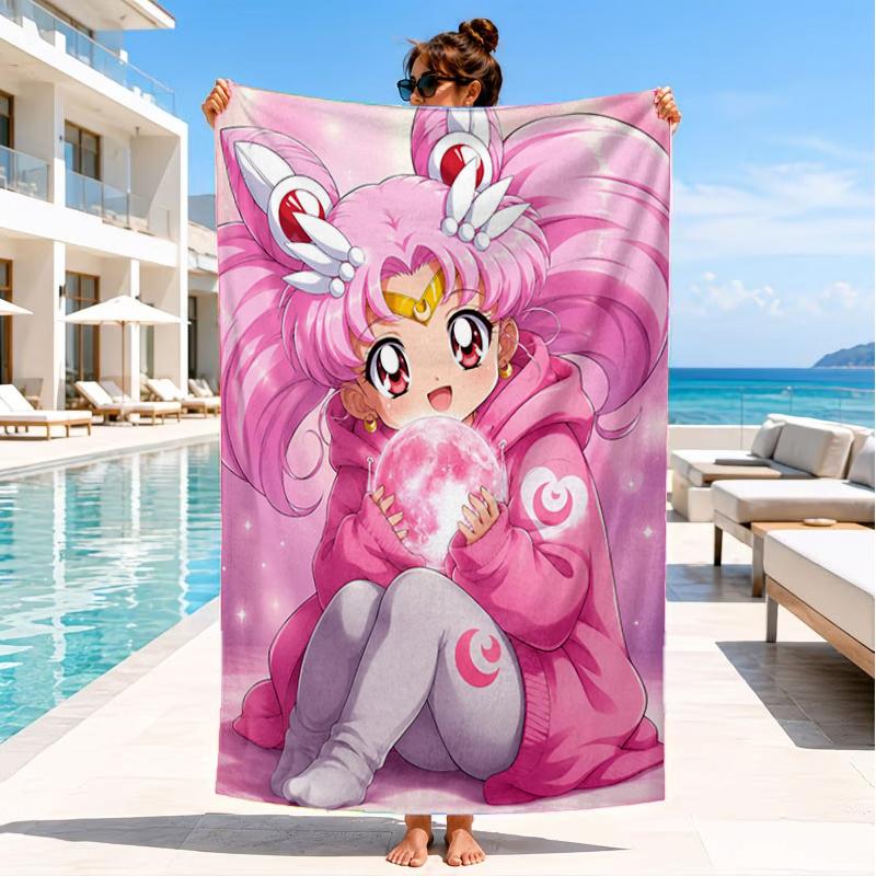 Pink Moon Puella Magi Beach Towel, Super Soft Microfiber, Perfect Gift for Her/Him, Birthday, for Pool, Beach, Travel, Decor Beach Party
