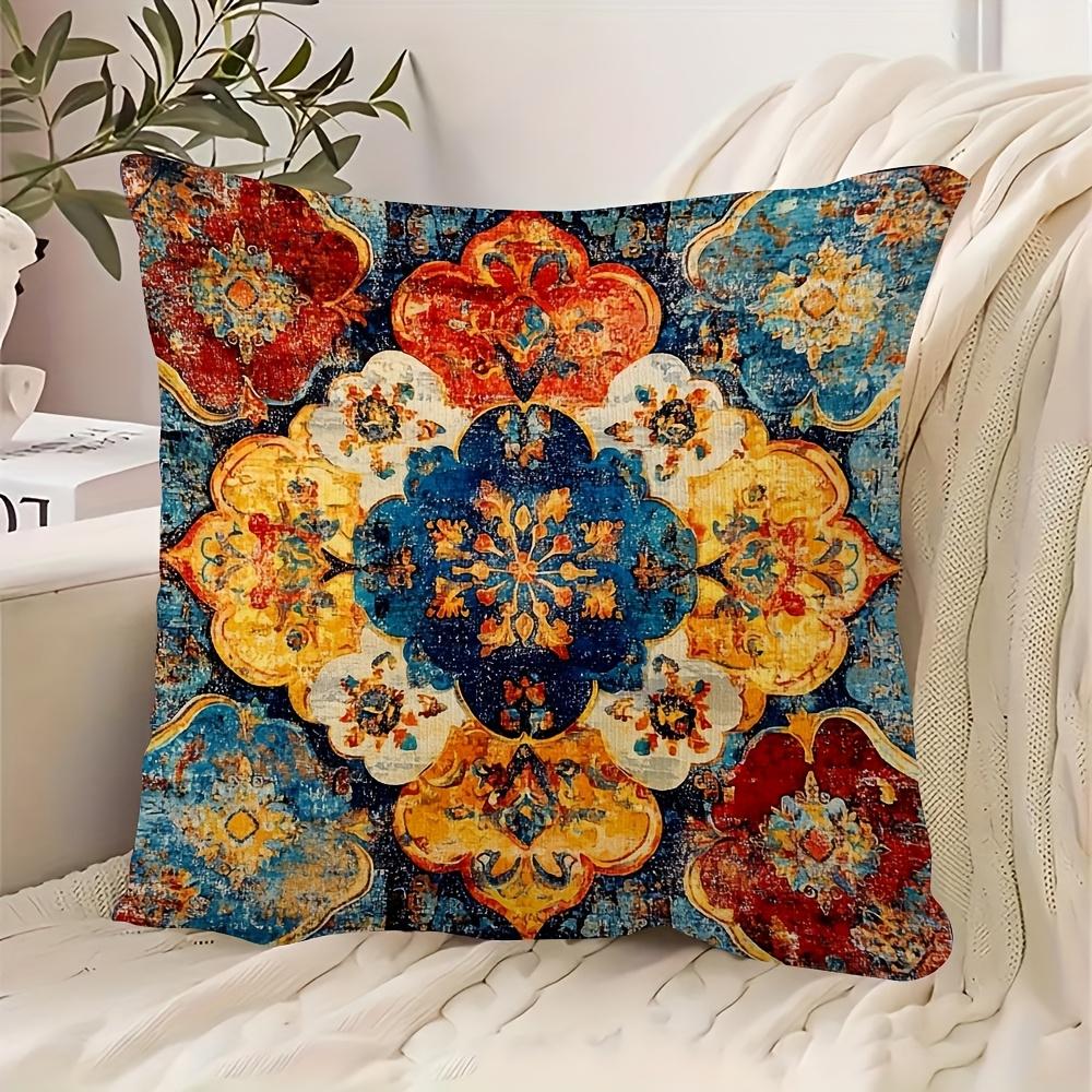 Dubbelzijdige Vintage Perzische Tapijt Print Kussenhoes Kleurrijke Bloemige Medaillon Zachte Plaid Kussenhoes Voor Boho Huisdecoratie Cadeau