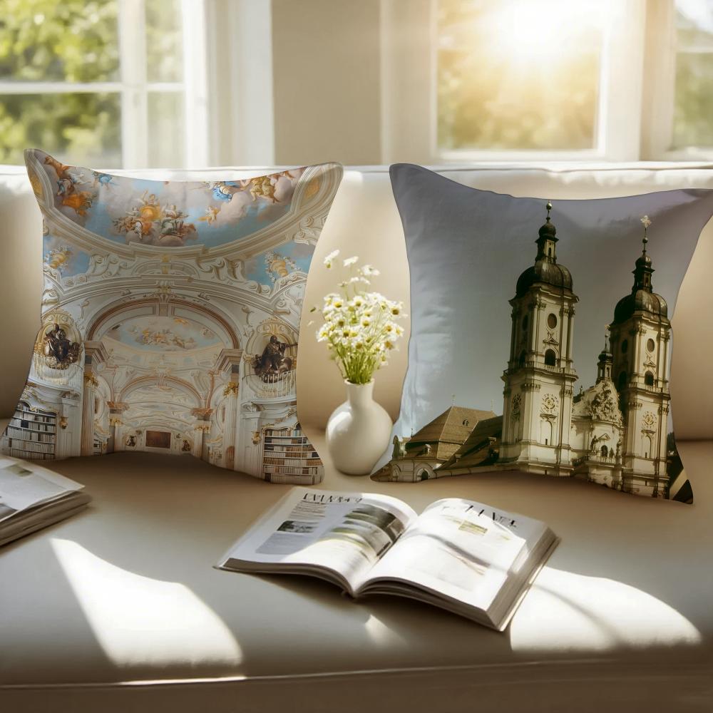 Classical AAbbey Of SSaint Gall Cushion Cover Pillowcase Antidustmite Invisible Zipper Short Plush Sofa Cushion