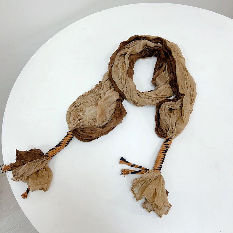 Retro Pleated Color Matching Gradual Change Scarf Soft Versatile Slender Silk Scarf Women'S Warm Neck Scarf Shawl