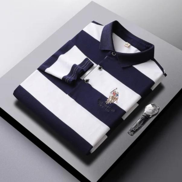 Gestreiftes Baumwollhemd für Herren mittleren Alters, langärmeliges T-Shirt für Herren mittleren Alters, ST-Shirt