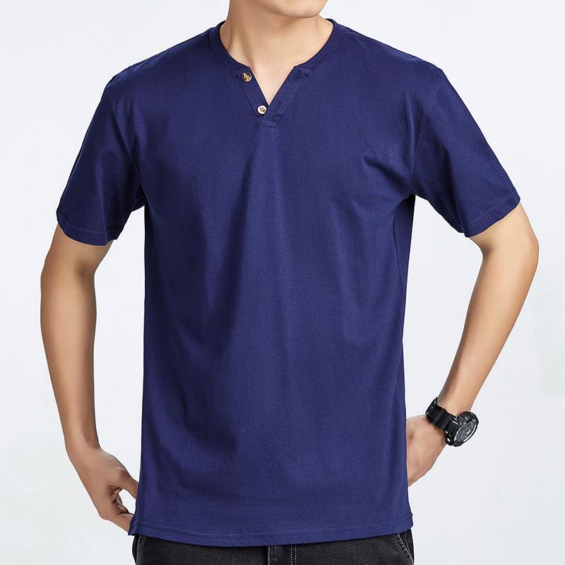 Men's Solid Color V-Neck Short Sleeve Summer T-Shirt