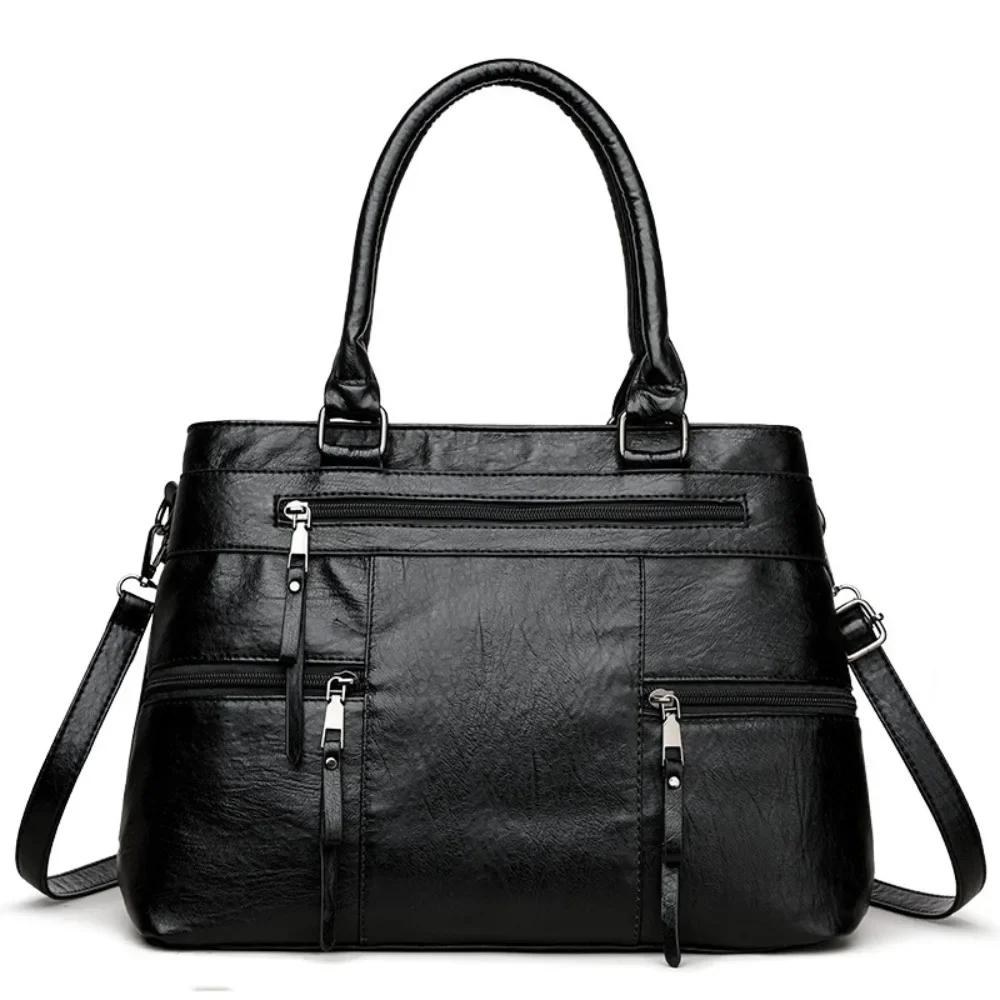 

New Shoulder Bag Large Capacity Underarm Bag Soft Leather Solid Color Bost Bag Shoulder Bag Female Cross Mom Bag Bost Bag чёрный