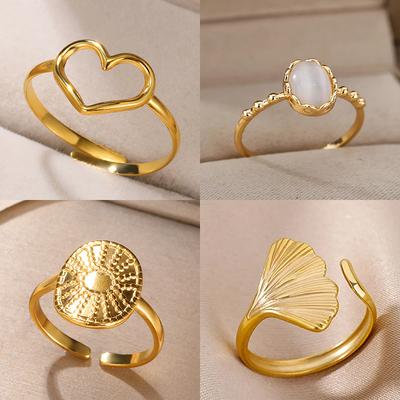 Bagues en Opale Blanche Mode pour Femmes Couleur Or Acier Inoxydable Bague Opale Bijoux de Mariage Fiançailles Cadeau d'Anniversaire