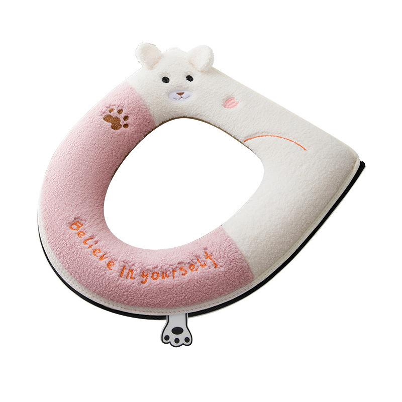 1 Pc Cat Contrast Color Design with Handle Zipper Cushion Winter Warm Toilet Seat Cover