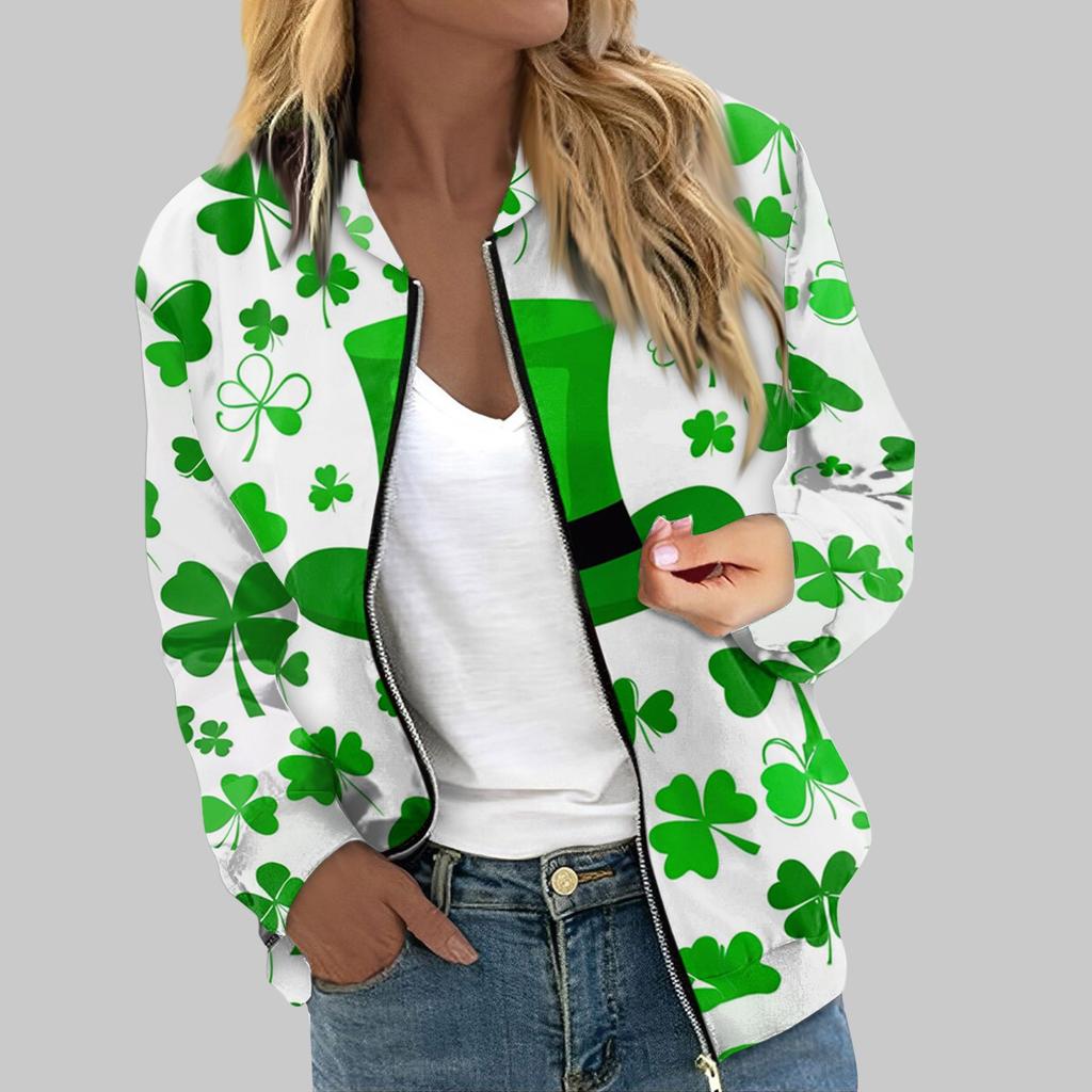 Dámské bundy s dlouhým rukávem lehký zip krátký vánoční potisk bunda ležérní prošívaná bunda s kapsami