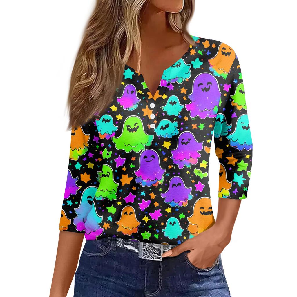 Women's Casual Fashion Sexy Comfortable V-Neck Halloween Seven Sleeve Top